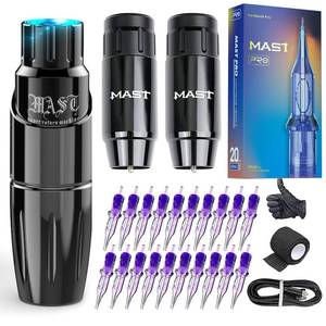 lot 14229 image: Mast Tour Wireless Tattoo Gun Machine Kit - Complete Tattoo Kit for Beginners 2 Batteries Power Supply 20Pcs Cartridges Needles for Lining Shading