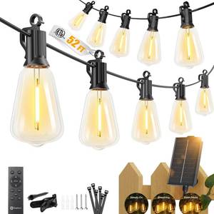 lot 14236 image: Brightown 52FT Solar String Lights Outdoor Waterproof, Patio Lights with Remote and 151 LED Shatterproof Bulbs, Dimmable & Timable, 3 Light Modes, Solar Lights Outdoor for Yard Garden Camping Party