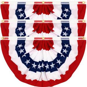 lot 14238 image: 3 Pack 3x6 Feet 250 Anniversary USA Pleated Fan American Flags Bunting for Outside Heavy Duty Double Sided Fade Resistant Patriotic Decor Red White and Blue Half Fan Flags for 4th of July Memorial Day