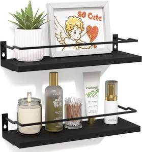 lot 14239 image: RICHER HOUSE Bathroom Shelves, Black Floating Wall Shelf Organizer Over Toilet Storage with 2 Shelves
