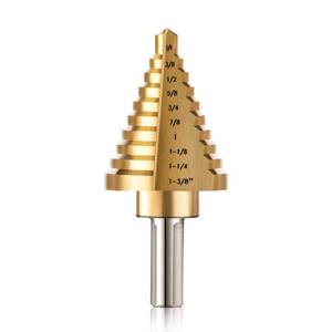lot 14240 image: ZELCAN 10 Sizes Titanium Step Drill Bit, 14 to 1-38 Inches High Speed Steel Drill Cone Bits for Sheet Metal Hole Drilling Cutting, HSS Multi Size Hole Stepped Up Unibit for DIY Lovers Electrician