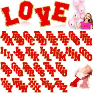 lot 14242 image: Jutom 104 Pcs Self Adhesive Chenille Iron on Letter Patches Letter Chenille Stick on Embroidered Patch for Clothing Jackets Backpacks Hats(Classic,Red)