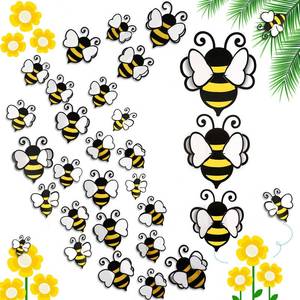 lot 14247 image: 48 Pieces 3D Bee Yellow Stickers Decor Removable Mural Decals Honey Bee Clings for Home Office Fridge Decorations Party Supplies,3 Sizes