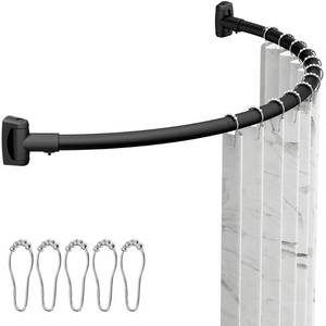 lot 14255 image: ENJOYBASICS Curved Shower Curtain Rod with Shower Rings, Adjustable Round Bathroom Rod for Extra Space, Rustproof, Need to Drill, Matte Black, 35-77 Inches