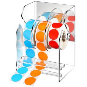 lot 14257 image: Geosar 1 Pc Adjustable Label Dispenser 3 Disks Sticker Roll Holder Sticker Dispenser Clear Label Roll Holder Acrylic Tape Organizer Stand for Office Home Desktop