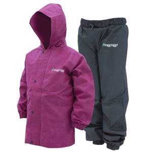 lot 14258 image: FROGG TOGGS boys Waterproof Breathable Polly Woggs Youth Rain Suit, Black Cherry, Medium