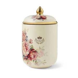lot 14259 image: fanquare Porcelain Tea Canister, Normal Size Ceramic Jar, Vintage Gold Floral Countertop Container for Sugar, Tea, Coffee