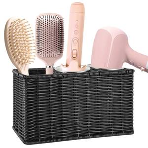 lot 14260 image: SOKVCCV Hair Tool Organizer,Wall Mount Curling Iron Holder,Waterproof Wicker Hot Tools Organizer for Hair Dryer,Flat Irons,Curling Wands,Straighteners Storage,in Cabinet,Bathroom,Vanity (Black)