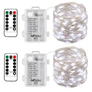 lot 14266 image: BXROIU 2 x Fairy Lights Battery Operated,Silver Wire Chains 8 Mode 16Ft5Meter 50 LEDs Timer String Lights with Remote Control for Bedroom Christmas Party Wedding Decoration (Cool White)