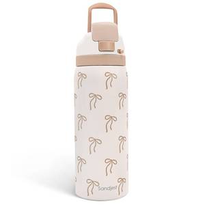 lot 14295 image: Bow Insulated Stainless Steel Water Bottle with Straw for Sports and Travel, 32oz, Gifts for Women Girls Friends Teens Birthday Christmas (Brown)