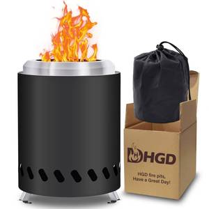 lot 14304 image: HGD Small Tabletop Fire Pit, Smokeless Table Top Firepit Outdoor, Portable Mini Stove with Carry Bag for Camping Backyard Patio Garden Picnic, Fueled by Pellets or Wood, Stainless Steel, Black