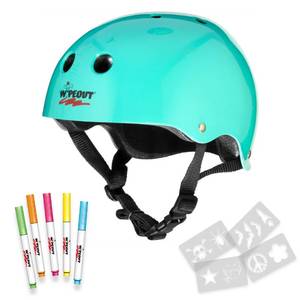 lot 14305 image: Wipeout Dry Erase Kids Helmet for Bike, Skate, and Scooter, Teal Blue, Ages 8