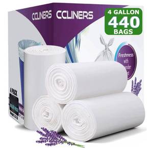 lot 14311 image: CCLINERS 4 Gallon Trash Bag Lavender Scented (440 Count) Small Bathroom Garbage Bags Wastebasket Can Liners White Trash Bags for Home Kitchen Office Bins (440 Bags)