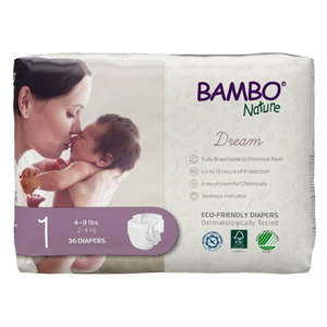 lot 14313 image: Bambo Nature Disposable Diapers  Super Absorbent  Size 1  4-11 lbs  36 Ct
