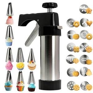 lot 14315 image: Stainless Steel Cookies Press,Cookie Press Gun Kit with 13 Cookie Discs and 8 Piping Tips for DIY Various Cookies Maker