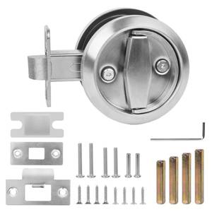 lot 14322 image: FIMXSD Round Pocket Door 304 Stainless Steel Flat Door Knob-Fits 1-316 to 1-34 Thick Doors, Flush Mount Handle for Bathroom & Bedroom, Easy Install (Multi-Size Screws Included)