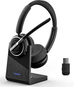 lot 14323 image: (2025 Upgraded) Wireless Headset with Mic for Work, Bluetooth Headset with Noise Canceling Microphone with Dongle, Charging Base & Mic Mute, Wireless Headphones for Work from HomePCComputer