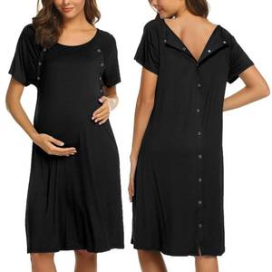 lot 18217 image: Ekouaer Women��s NursingDeliveryLaborHospital Nightdress Short Sleeve Maternity Nightgown with Button Black XL
