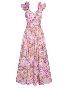 lot 18221 image: GRACE KARIN 2025 Womens Summer Floral Print Dress Sleeveless Casual Flowy Sundress A Line Ruffle Wedding Guest Outfit Purple Floral 2XL