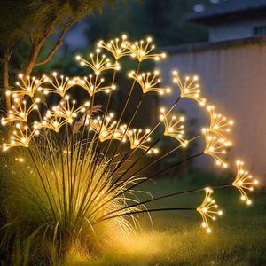 lot 18242 image: JJGoo Solar Garden Lights, New Upgraded 2 Pack Solar Swaying Starburst Light, Waterproof Fireworks Outdoor Lights, Yard Patio Pathway Decoration, Warm White