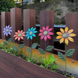 lot 18243 image: HUTHDAK Metal Flowers for Outside,5 Pack 16.15 Decorative Garden Stakes with Swaying Flowers Head Yard Art,Spring Garden Decor for Lawn, Pathway & Yard