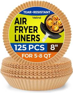 lot 18255 image: 125Pcs Air Fryer Paper Liners Disposable, Non-Stick Air Fryer Parchment Paper, Food Grade Baking Liner for Baking Roasting Microwave (8IN-Round)