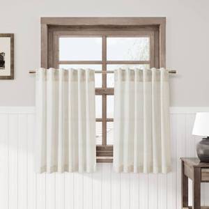lot 18257 image: Nanspring Cream Kitchen Semi Sheer Curtains 30 Inch Length 2 Panels Back Tab Pocket Linen Textured Light Filtering Short Cafe Curtain Neutral Boho Solid Drapes for Bedroom Bathroom 42Wx30L