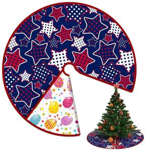 lot 18262 image: 15 Inch Mini Easter4th of July Tree Skirt Easter Independence Day Reversible Double Sided Print Mat for Holiday Party Indoor Outdoor Spring Independence Day Tree Mat Decoration