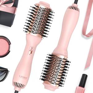lot 19531 image: LANDOT Hair Blow Dryer Brush - One-Step Hot Air Brush for Fast Drying Smoothing Volumizing, Ionic Anti-Frizz Delivers Salon Blowout Results, 3 Heat2 Speed Settings fit All Hair Types, Rose Gold Pink (Used)