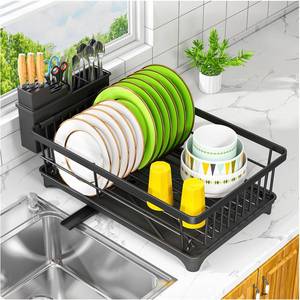 lot 19539 image: Kmiectse Dish Drying Rack - Space-Saving Small Dish Rack for Kitchen Counter, Rust-Resistant Kitchen Drying Rack, Compact Dish Drainer Organizer with Utensil Holder for Home Kitchen, Black