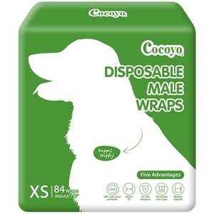 lot 19560 image: COCOYO Disposable Male Dog Wraps, Extra Small Size, 84 Count, Super Absorbent, Breathable, Wetness Indicator Green