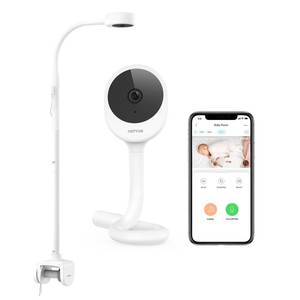 lot 19580 image: NETVUE Peekababy Baby Camera with Wireless Audio, Adjustable Crib Mount Monitor, Works via 2.4GHz Wi-Fi for Wide Coverage & Stable Connection, Smart App, Two-Way Talk, No Screen (White)