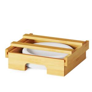 lot 19593 image: SpaceAid 8.5-inch Paper Plate Dispenser, Under Cabinet Bamboo Plates Holder, Kitchen Counter Vertical Dipensers Holders Countertop Caddy, Bamboo