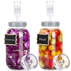 lot 19594 image: ROTESONNE 64oz Fermentation Jar Kit with Fermenting Weights and Airlock Lids, Wide Mouth Glass Jars with Scale Mark for Making and Storing Sauerkraut, Pickles (Pack of 2)