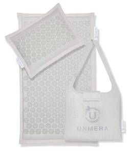 lot 19597 image: UNMERA Acupressure Mat and Pillow Set,Natural Eco Linen & Coconut Fiber Filling,for BackNeck Pain Relief, Sciatic, Headache and Muscle Relaxation, Comes with Carrying Bag