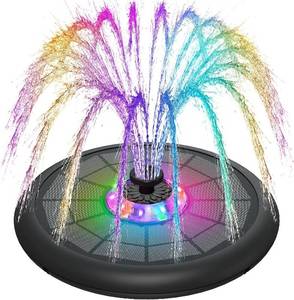 lot 19601 image: SZMP Powerful 5W Solar Powered Water Fountain for Bird Bath, Upgraded Glass Panel with Colorful Light Show, 7 Nozzles, Anti-Drift Fixer, 2000mAh Battery