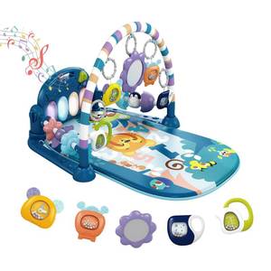 lot 19605 image: dearlomum Baby Play Mat Gym, Funny Play Piano Tummy Time Activity Mat with 5 Infant Sensory Toys, Music and Lights, Boy & Girl Gifts for Newborns 0 to 3 6 9 12 Months (Blue)