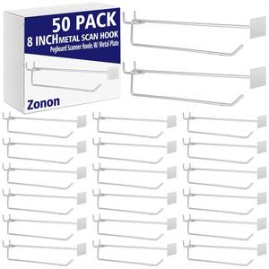 lot 19612 image: Zonon 50 Pack 8 Inch Pegboard Scanner Hooks with Label Holder Price Tag Holders Galvanized Metal Peg Board Hooks for Retail Store Shop Supermarket Display Hanging Pegboard Wall Accessories