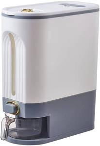 lot 19616 image: Sooyee 22 Lbs Rice Dispenser, Large Grain Container Storage with Lid Measuring Cylinder Moisture Proof Household Cereal Dispenser Bucket for Kitchen Soybean Corn,White and Grey