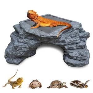 lot 20263 image: X-Large Bearded Dragon Basking Platform, Lizard, Snake or Reptile Hide with Heat Storage Slate Stone, 13x12x5 Inch Oversized Gecko Hide Cave