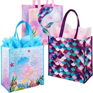 lot 20270 image: BLEWINDZ Large Gift Bags with Tissues �� 3Pcs Mermaid Girls Kids Tote Reusable Gift Bags with Handles for Birthday Party Favors, Baby Showers, Shoppings (13 x 7 x 13.2)