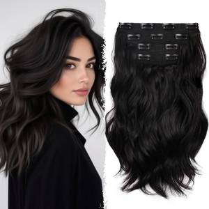 lot 20299 image: Hair Extensions Clip ins - 14 Inch Wavy Synthetic Clip in Hair Extensions For Women And Girls (Color Black Brown)