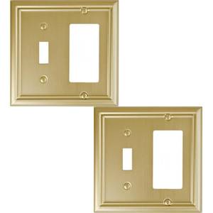 lot 20300 image: OKAWYC ToggleDecorator Light Switch Cover Adler Metal Wall Plate, 2-Pack Brushed Brass 2 Gang, for Receptacle Dimmer Switch GFCI Outlet Decorative Wallplate, Durable