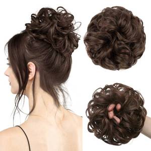 lot 20313 image: CJL HAIR Large Messy Bun Hair Piece Wavy Curly Scrunchies Synthetic Chignon Ponytail Hair Extensions Thick Updo Hairpieces for Women Ginger Brown