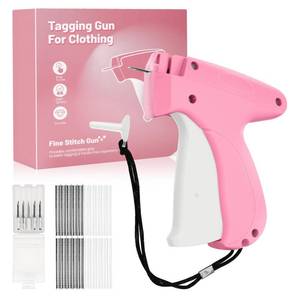 lot 20326 image: Winb Handheld Stitch Tag Gun for Clothes - Quick Clothing Fixer & Tagging Tool with 6 Needles, 1000 Black & 1000 White Fasteners  No-Sew Fabric Repair for Home (Pink)