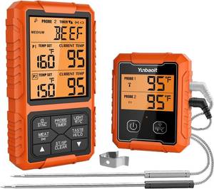 lot 20345 image: Yunbaoit Wireless Meat Thermometer, Digital Remote Food Cooking Meat Thermometer for BBQ Grill Smoker Oven Kitchen,500 FT Range&Dual Probes
