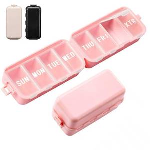 lot 20346 image: NEW Foldable Weekly Pill Organizer with Extra Grid, Cute & Portable 7 Day Pill Box 1 Time a Day, Week Daily Medicine Organizer - Large Travel Pill Case Holder Dispenser for Vitamin, Supplement - Pink