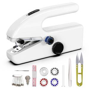 lot 20358 image: Handheld Sewing Machine,Two dear,Mini sewing machine,Easy to Use and Fast Stitch Suitable for Clothes,Fabrics, DIY Home Travel Electric Handheld Sewing Machine for Beginners.(White)