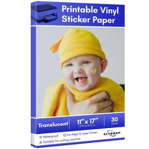 lot 20361 image: 30Pack11x17 inch Transparent Printable Vinyl Sticker Paper for Inkjet and laser Printer, Tabloid Size Water-Resistant Translucent Clear Lable by Elygrap
