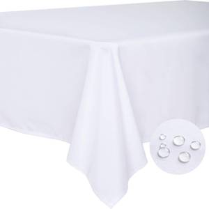 lot 20362 image: BYDOLL Table Cloth White 90x132 Inch Tablecloth for 8 Foot Rectangle Tables Outdoor Washable Wrinkle Free and Spillproof Polyester Tablecloth for Festival Camping Picnic Party Cover